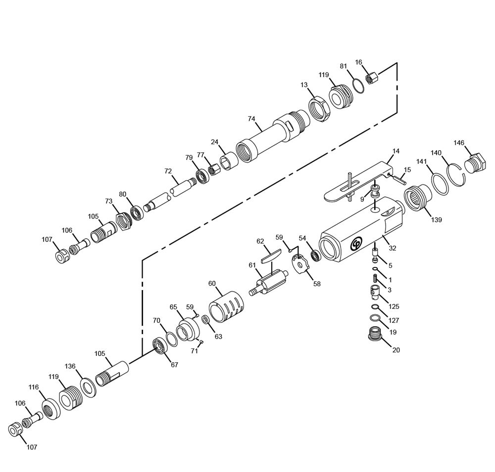 Figure 0 Diagram and Parts List for CP860E  Chicago Pneumatic Grinder